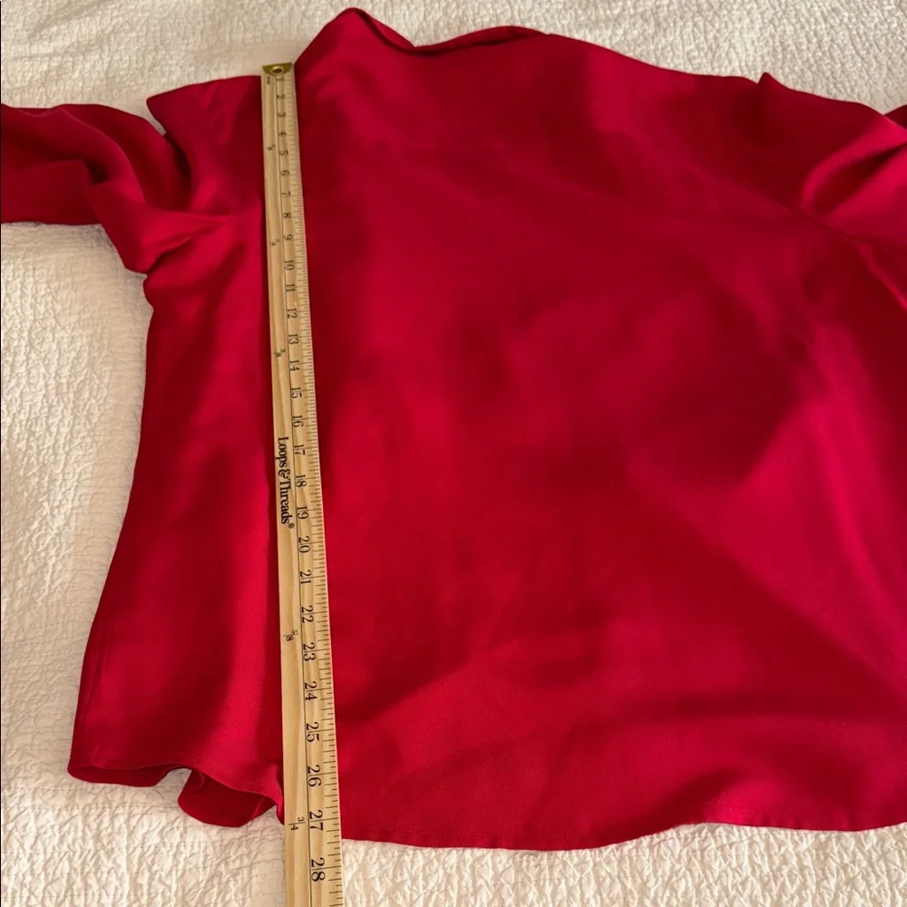 Charter Club Red Classic Button up Silk Blouse‎ Preppy Crest Logo Pocket Size 16